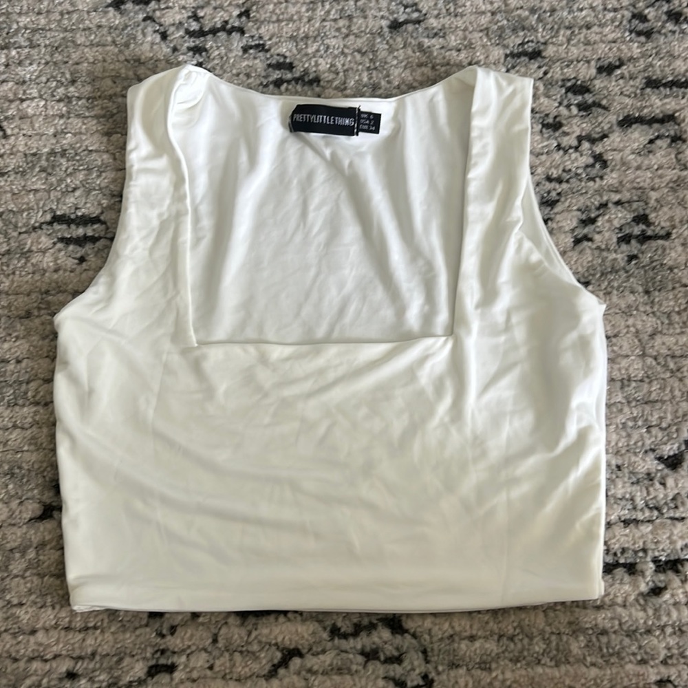 Cropped square neck white top!